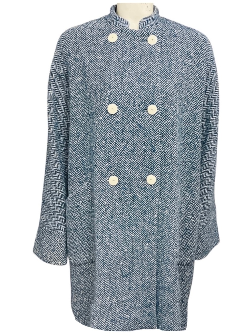 Arts & Science Blue / White Double Breasted Wool Tweed Coat